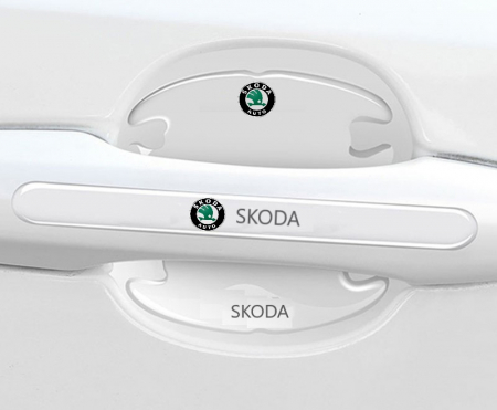 Set 8 Stikere - Autocolante Transparente pentru Protectie Zgarieturi Manere Usa - SKODA [1]