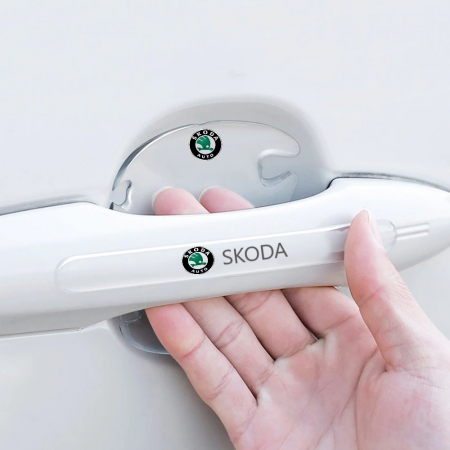 Protectii Manere exterioare usa - Set 8 Stikere - Autocolante Transparente pentru Protectie Zgarieturi Manere Usa - SKODA