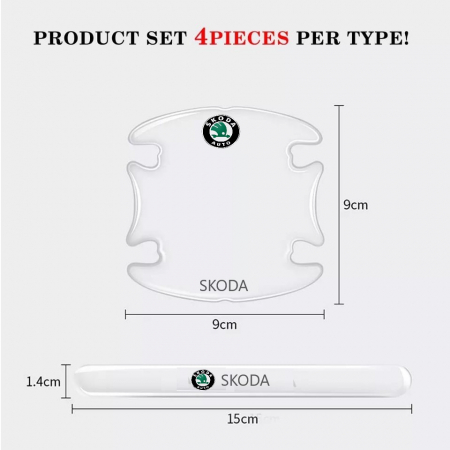 Set 8 Stikere - Autocolante Transparente pentru Protectie Zgarieturi Manere Usa - SKODA [2]