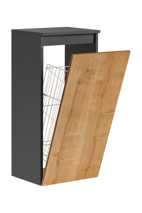 Dulap baie suspendat Monako grey oak 40x87 cm cu cos de rufe, gri cu stejar [2]