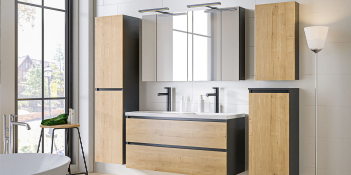 Dulap de baie suspendat Monako grey oak 40x75 cm, gri cu stejar [3]