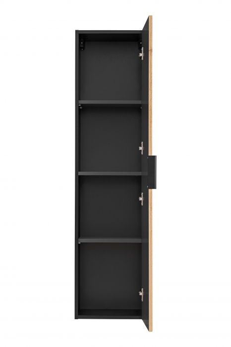DULAP INALT DE BAIE SUSPENDAT Xiy 140X35 CM, STEJAR CU INSERTII NEGRE [4]
