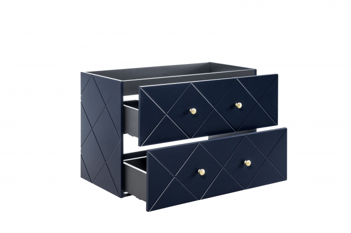Set Mobilier Baie Suspendat Bleumarin // Elegant Blue 90 cm Mdf Cu Manere Aurii, Lavoar Incastrat [3]