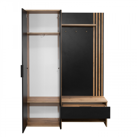 Dulap Hol Milano cu Elemente Decorative Tip Lamele, 140x40x200 cm, Stejar Wotan/Alb [2]