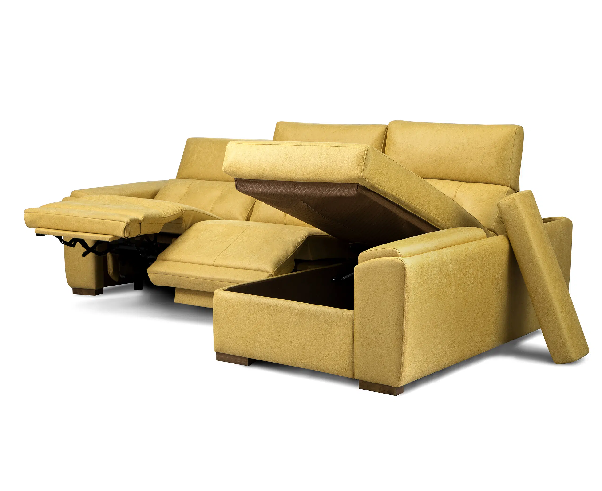 MALYA – Colțar Relax cu 2 reclinere electrice, șezlong și ladă de depozitare [1]