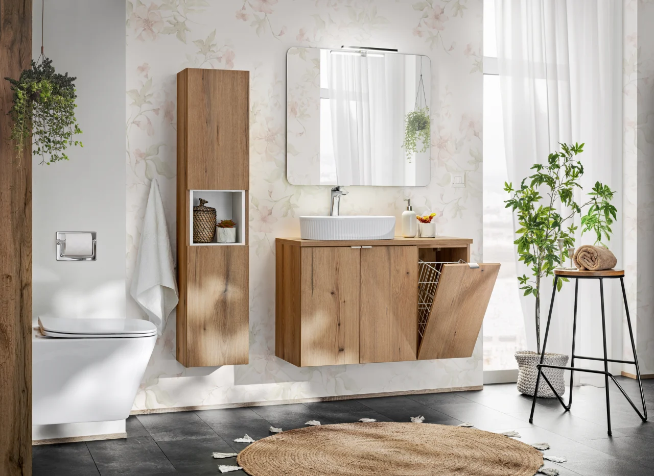 Oferte speciale - Set Baie Nova Oak 90 cm /  Cos de rufe