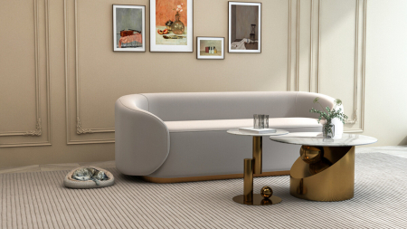 Mese Dining - Set de măsuțe de cafea cu design geometric, auriu și alb