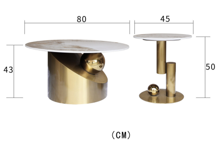 Set de măsuțe de cafea cu design geometric, auriu și alb [5]