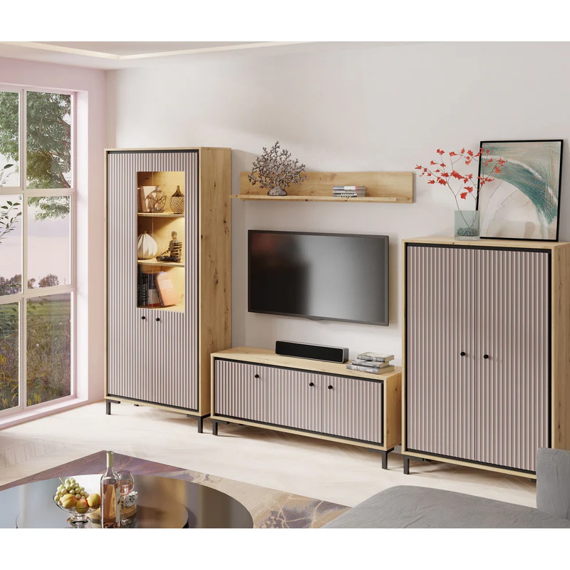 Comode - Set living PARII artisan, gri, negru, roz, verde