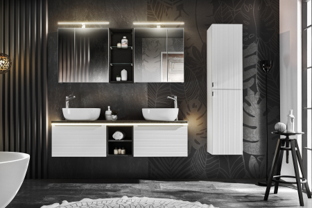 Colectia Leo White - Set MOBILIER BAIE LEO WHITE 150 CM, ALB, LAVOARE APLICATE