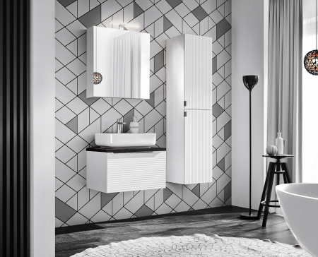 Colectia Leo White - Set MOBILIER BAIE SUSPENDAT Leo WHITE 90 CM, ALB, LAVOAR APLICAT NEGRU
