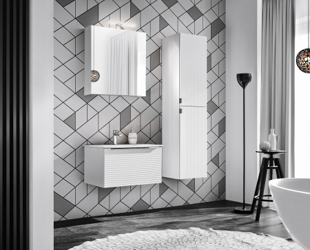 Colectia Leo White - Set MOBILIER BAIE SUSPENDAT Leo WHITE III 90 CM, ALB, LAVOAR INCASTRAT