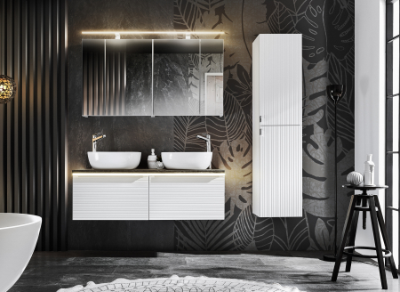 Colectia Leo White - Set MOBILIER BAIE SUSPENDAT Leo WHITE120 CM, ALB, LAVOARE APLICATE