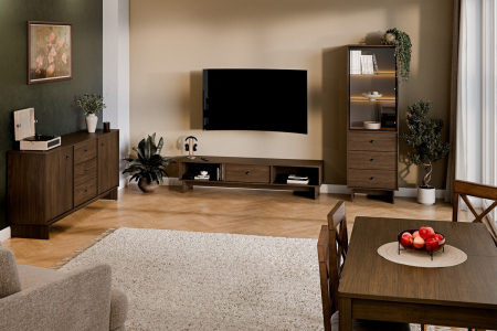 Yora Villa Comodă – comodă living cu sertare și uși, decor Nuc Villa [2]