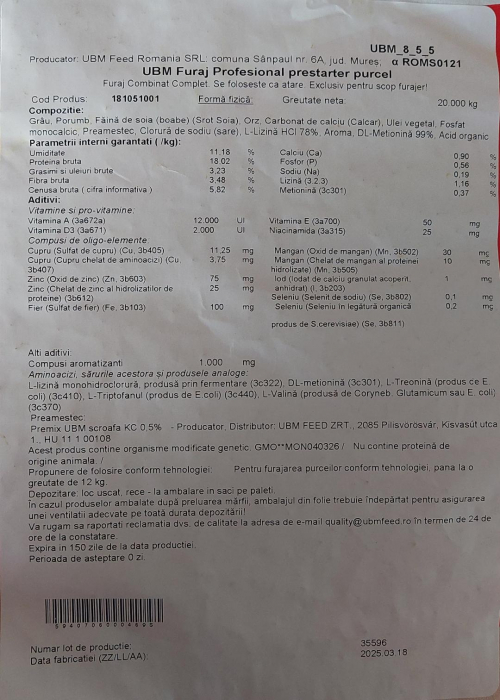 UBM Furaj profesional Purcei Prestarter 20 kg [2]