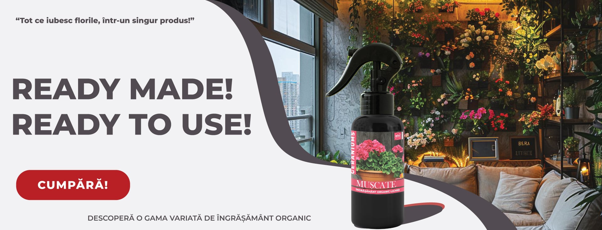 Ingrasamant organic lichid gata de utilizare pentru flori si plante ornamentale