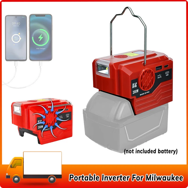 Invertor portabil de exterior de 200W pentru baterie Milwaukee 18V la AC 110V/220V Convertor USB Tpye-C Power Bank cu convertor de lumină [4]