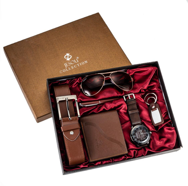 6 buc / set cadou pentru bărbați, ceas, ochelari, breloc, portofel, curea si pix [1]