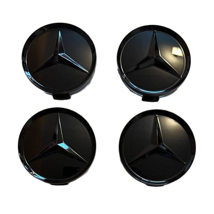 set 4 Capace jante aliaj Mercedes Benz 75mm negru lucios complet (inel prindere) [1]