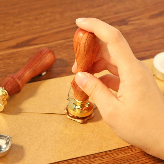Set Sigiliu de alama, Stampila ceara cu maner lemn - diferite modele [6]