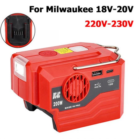 Aparate premium - Invertor portabil de exterior de 200W pentru baterie Milwaukee 18V la AC 110V/220V Convertor USB Tpye-C Power Bank cu convertor de lumină