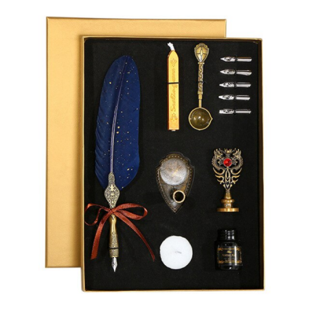 Set de cerneala de scris cu stilou de caligrafie vintage de lux, stilou, calimara, cadou de papetarie, cu 5 pene [2]