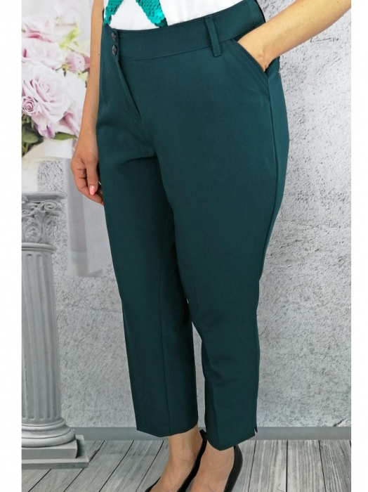 Pantaloni dama din stofa verde cu buzunare - P018 [1]