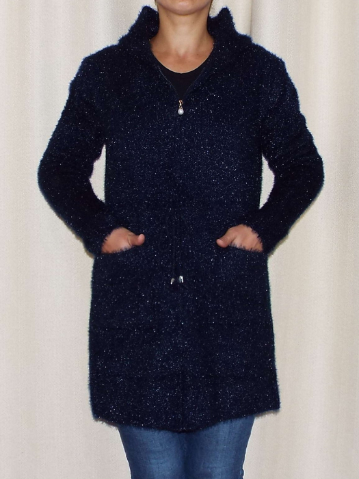 Cardigan dama tricotat bleumarin cu gluga si fermoar - C018 [3]