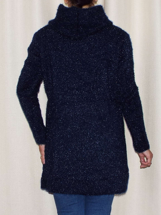 Cardigan dama tricotat bleumarin cu gluga si fermoar - C018 [4]