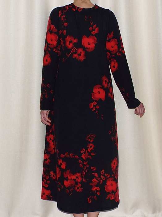 Rochie de zi din crep elastic cu imprimeu floral - Georgia Negru [2]