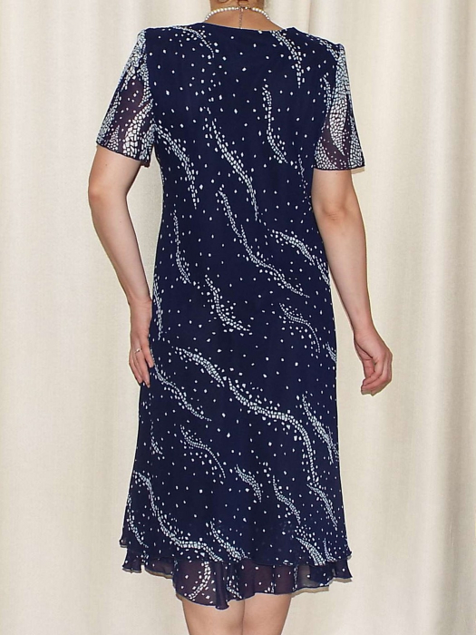 Rochie eleganta din voal bleumarin cu imprimeu  - Alexandra 10 [3]