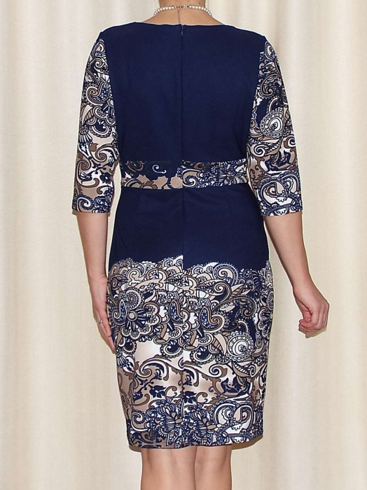Rochie de zi bleumarin cu imprimeu si maneca trei sferturi - Liliana [3]