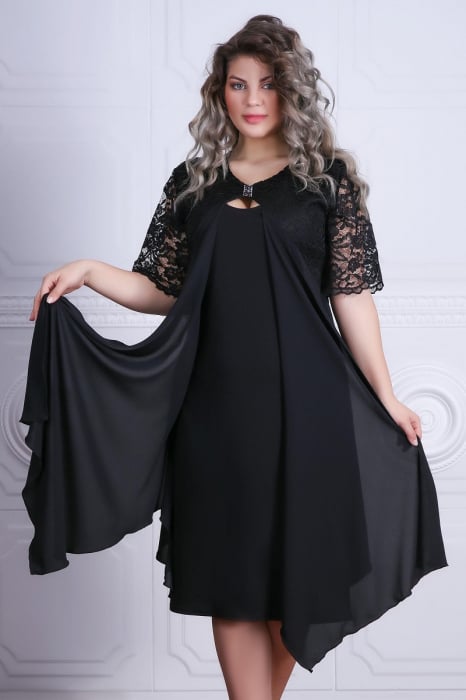 Rochie de seara neagra cu accesoriu si decupaj la piept - Samira Negru [1]