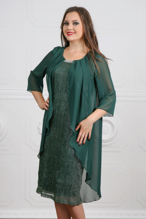 Rochie de seara verde din lame plisat si voal cu accesoriu - Lorena Verde [1]