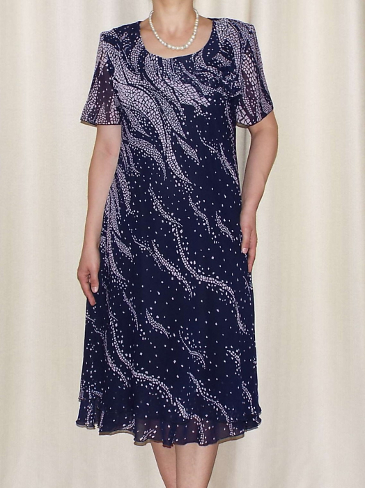 Rochie eleganta din voal bleumarin cu imprimeu  - Alexandra 7 [1]