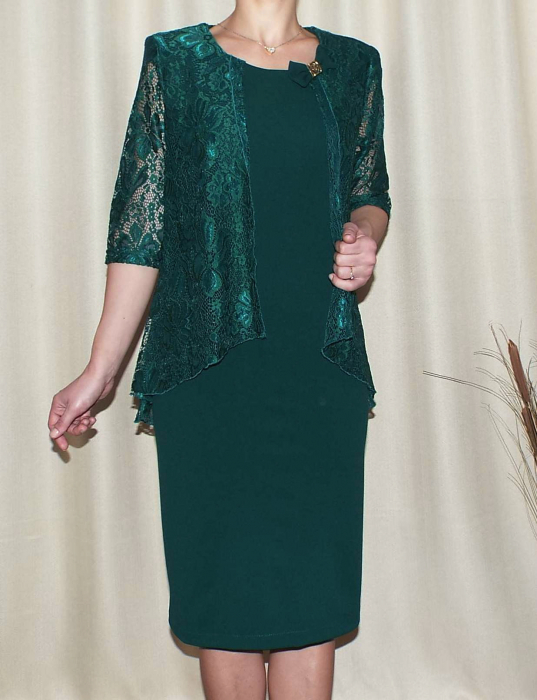 Rochie midi eleganta din dantela si stofa - Anastasia Verde [1]