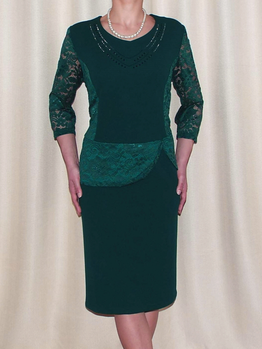 Rochie midi eleganta din stofa si dantela - Felicia Verde [1]
