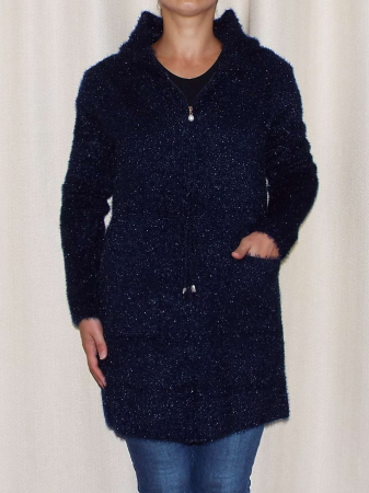 Cardigan dama tricotat bleumarin cu gluga si fermoar - C018 [1]