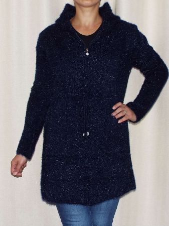 Cardigan dama tricotat bleumarin cu gluga si fermoar - C018 [0]