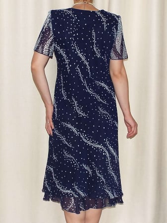 Rochie eleganta din voal bleumarin cu imprimeu  - Alexandra 10 [2]