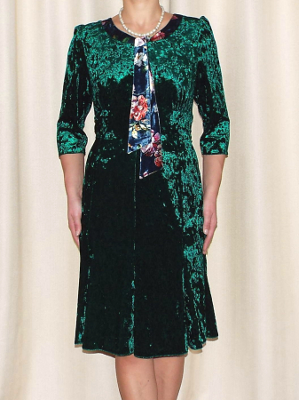 Rochie din catifea cu maneca trei sferturi - Margot Verde [0]