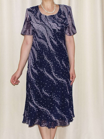 Rochie eleganta din voal bleumarin cu imprimeu  - Alexandra 7 [2]