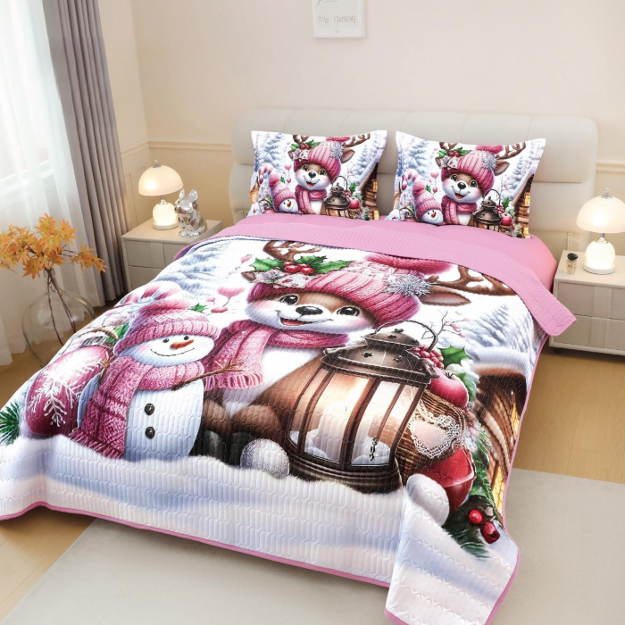 Cuvertura 3 Piese 5D Model Craciun - Roz Cu Ren [1]