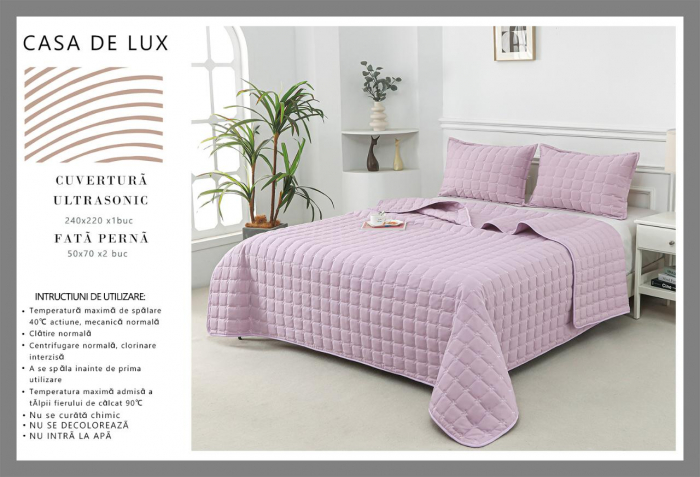 Cuvertura 3 Piese Premium Bumbac Matlasat Uni - Lila [1]