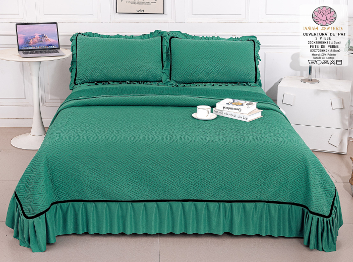Cuvertura Catifea 3 Piese Cu Volanase - Verde [1]