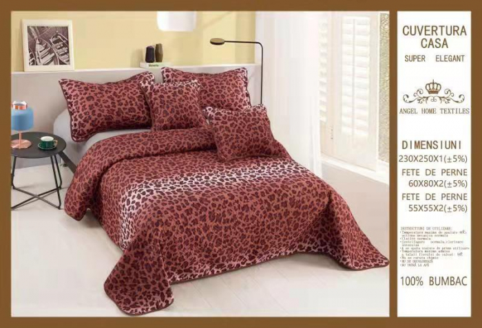 Cuvertura Din Bumbac Matlasat 5 Piese - Animal Print Maro [1]