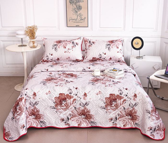 Cuvertura Din Bumbac Matlasat Cu Doua Fete - Flori Caramizii [1]