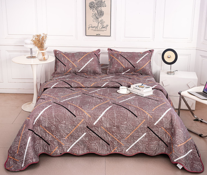 Cuvertura Din Bumbac Matlasat Cu Doua Fete - Maro Caramiziu In Linii Fine [1]