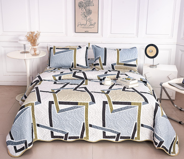 Cuvertura Din Bumbac Matlasat Cu Doua Fete - Patrate In Nuante De Pastel [1]