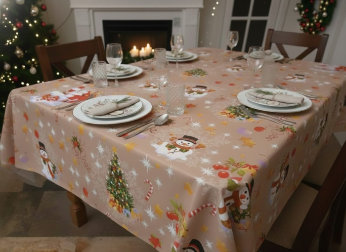 Fata De Masa Pentru Craciun 150x150cm - Bej Cu Mos Craciun [3]